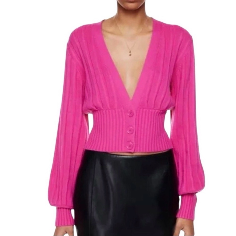 Aritzia Wilfred Vital Pink Rose Plunge Front Cardigan Medium Wool Cotton‎ NEW